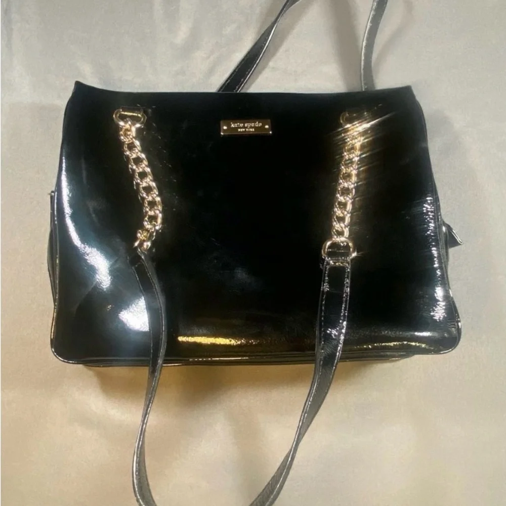 Kate Spade Black Patent Leather Tote with Gold Chain for any occasion - Picture 1 of 16